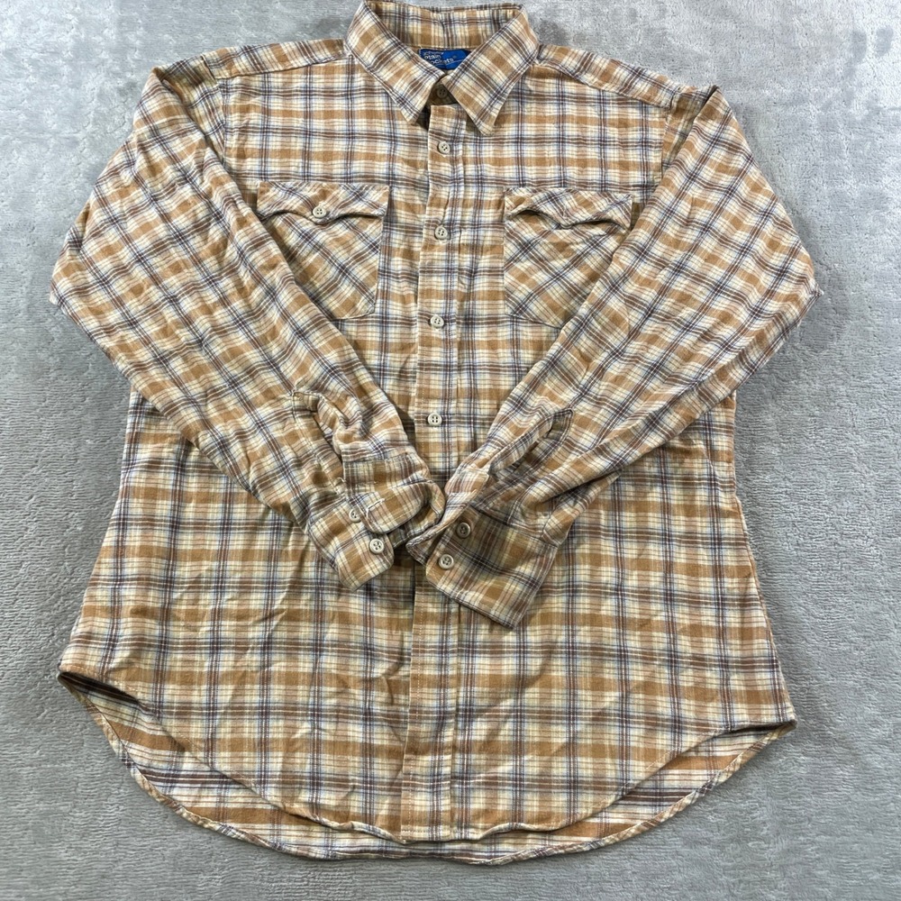 Vintage JC Penney Flannel Shirt Men XL Brown Plain Fall Outdoor Workwear 80s